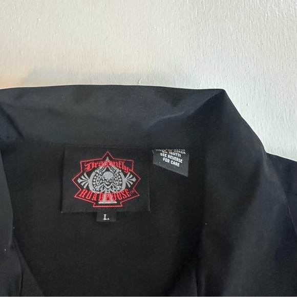 Men’s Biker Flames Fire Shirt Blue Purple Size‎ L Dragonfly Roadhouse Motorcycle - Picture 11 of 11